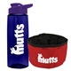 a t navy blue bottle & violet lid & red bowl the parched pup - 26 oz transparent tritan(tm) bottle folding dog bowl