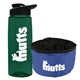 a t dark green bottle & black lid & blue bowl the parched pup - 26 oz transparent tritan(tm) bottle folding dog bowl