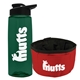 a t dark green bottle & black lid & red bowl the parched pup - 26 oz transparent tritan(tm) bottle folding dog bowl