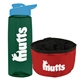 a t dark green bottle & cyan lid & red bowl the parched pup - 26 oz transparent tritan(tm) bottle folding dog bowl
