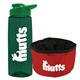 a t dark green bottle & green lid & red bowl the parched pup - 26 oz transparent tritan(tm) bottle folding dog bowl