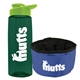 a t dark green bottle & lime green lid & blue bowl the parched pup - 26 oz transparent tritan(tm) bottle folding dog bowl