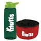 a t dark green bottle & lime green lid & red bowl the parched pup - 26 oz transparent tritan(tm) bottle folding dog bowl