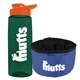 a t dark green bottle & orange lid & blue bowl the parched pup - 26 oz transparent tritan(tm) bottle folding dog bowl