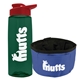 a t dark green bottle & red lid & blue bowl the parched pup - 26 oz transparent tritan(tm) bottle folding dog bowl