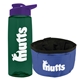 a t dark green bottle & violet lid & blue bowl the parched pup - 26 oz transparent tritan(tm) bottle folding dog bowl