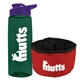 a t dark green bottle & violet lid & red bowl the parched pup - 26 oz transparent tritan(tm) bottle folding dog bowl