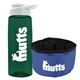 a t dark green bottle & white lid & blue bowl the parched pup - 26 oz transparent tritan(tm) bottle folding dog bowl