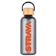 aerial view a black filmore 21 oz rpet water bottle, image 1 of 3