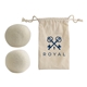 aerial view a off white toss n dry 2- piece reusable dryer balls in cotton pouch, image 1 of 7