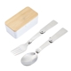 aerial view a white/bamboo on - the - go collapsible cutlery set, image 1 of 6