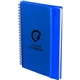 aerial view a blue 5.5 x 8.5 spiral notebook with clear pocket, image 1 of 3