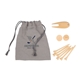 aerial view a group of bamboo golf tee set with recycled pouch, image 1 of 10