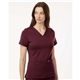 aerial view a burgundy jaanuu - womens cesi ultrasoft scrub v - neck top, image 1 of 6