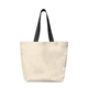 aerial view a natural with black handles recycled canvas tote bag, image 1 of 2