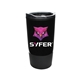 aerial view a black tuxedo 20 oz recycled tumbler, full color digital, image 1 of 3