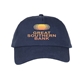 aerial view a navy blue campbell retail quality 5- panel cotton dad cap full color, image 1 of 4