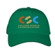 aerial view a green campbell retail quality 5- panel cotton dad cap full color, image 1 of 2