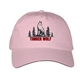 aerial view a pink campbell retail quality 5- panel cotton dad cap full color, image 1 of 2