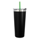 a black tumbler & lime green straw 24 oz colma basics tumbler