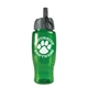 aerial view a transparent green bottle & gray/black spout lid poly - pure - 27 oz transparent bottle with ring straw lid, image 1 of 2