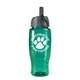 aerial view a transparent teal bottle & gray/black spout lid poly - pure - 27 oz transparent bottle with ring straw lid, image 1 of 2