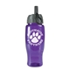 aerial view a transparent violet bottle & gray/black spout lid poly - pure - 27 oz transparent bottle with ring straw lid, image 1 of 2