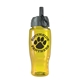 aerial view a transparent yellow bottle & gray/black spout lid poly - pure - 27 oz transparent bottle with ring straw lid, image 1 of 2