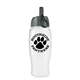 aerial view a white bottle & gray/black spout lid poly - pure - 27 oz transparent bottle with ring straw lid, image 1 of 2