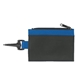 aerial view a black pouch with royal blue trim and back zippered id holder, image 1 of 2