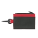 aerial view a black pouch with red trim and back zippered id holder, image 1 of 2