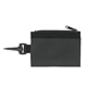 aerial view a black pouch with black trim and back zippered id holder, image 1 of 2