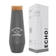 a group of h2go echo 16.9 oz vacuum insulated stainless steel water bottle with bamboo lid - storm gray
