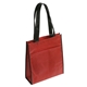 aerial view a burgundy peak non - woven tote bag with pocket, image 1 of 2