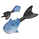 aerial view a blue fun flinger shark - shaped flying toy, image 1 of 2