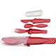 aerial view a red portable cutlery set, image 1 of 2