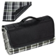 aerial view a black/gray plaid barrel fleece picnic blanket, image 1 of 3