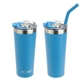 aerial view a blue nayad(r) trouper 22 oz stainless double - wall tumbler with straw, image 1 of 2