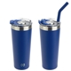 aerial view a navy blue nayad(r) trouper 22 oz stainless double - wall tumbler with straw, image 1 of 2