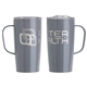 aerial view a gray mitre 20 oz vacuum insulated stainless steel mug, image 1 of 2