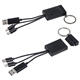 aerial view a black triplet 3- in -1 charging cable with screen cleaner, image 1 of 2