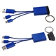 aerial view a blue triplet 3- in -1 charging cable with screen cleaner, image 1 of 2