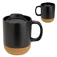 aerial view a black balsamo 12 oz ceramic mug with cork base, image 1 of 2