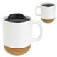 aerial view a white balsamo 12 oz ceramic mug with cork base, image 1 of 2