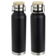 aerial view a black cusano 22 oz vacuum insulated stainless steel bottle with bamboo cap, image 1 of 2