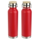 aerial view a red cusano 22 oz vacuum insulated stainless steel bottle with bamboo cap, image 1 of 2
