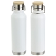 aerial view a white cusano 22 oz vacuum insulated stainless steel bottle with bamboo cap, image 1 of 2