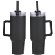 aerial view a black outpost 40 oz stainless steel / polypropylene mug, image 1 of 2