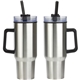 aerial view a silver outpost 40 oz stainless steel / polypropylene mug, image 1 of 2
