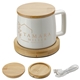 aerial view a white bamboo mug warmer with 8 oz ceramic mug, image 1 of 7